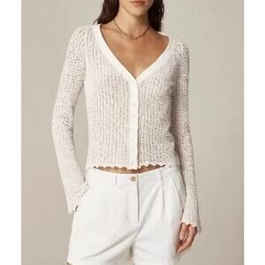 J. Crew Scallop Trim Lightweight Gauzy Sheer Cardigan Sweater White XS